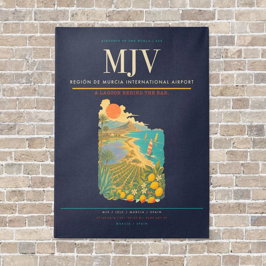 Región de Murcia International Airport MJV vertical canvas print - no frame - navy blue background