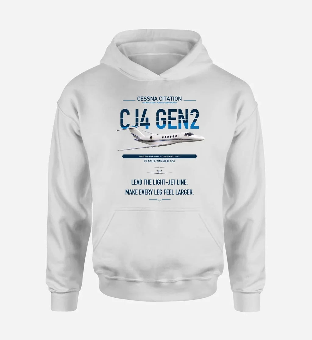 Cessna Citation CJ4 Gen2 design on white double-side hoodie, single-side print