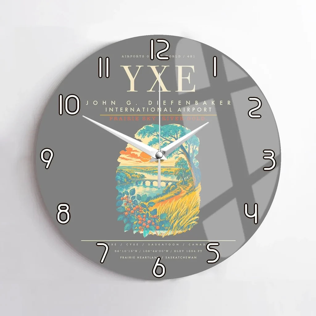 Saskatoon John G. Diefenbaker International Airport YXE Wall-Clock No-Frame - Gray