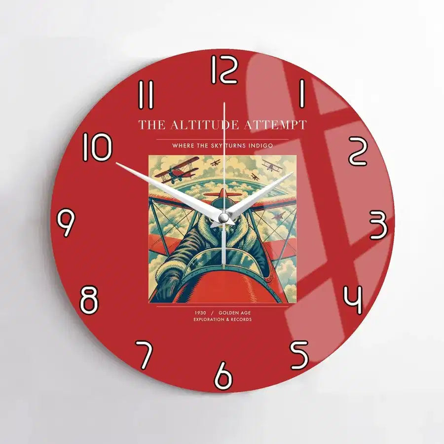 VINTAGE G4202 - The Altitude Attempt - Designed Wall Clocks design on red no-frame