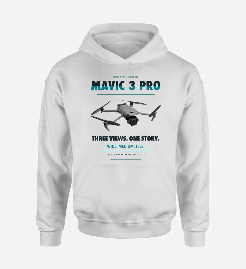 DJI Mavic 3 Pro design on white hoodie single side