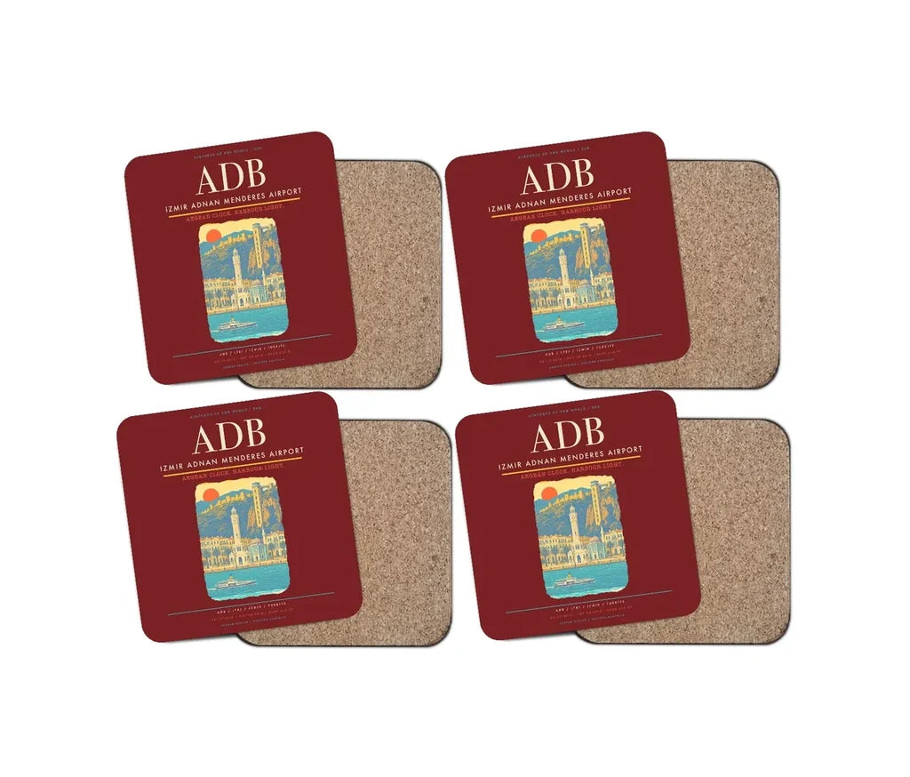 Izmir Adnan Menderes Airport ADB Coaster 4-Pieces-Set - Dark Red