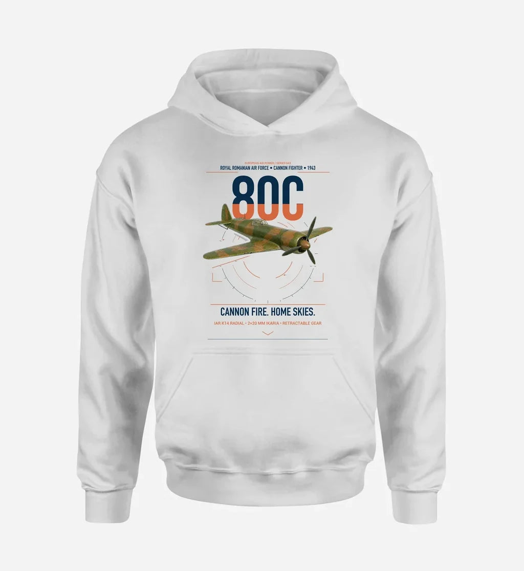 IAR 80C design on white double-side hoodie, single-side print