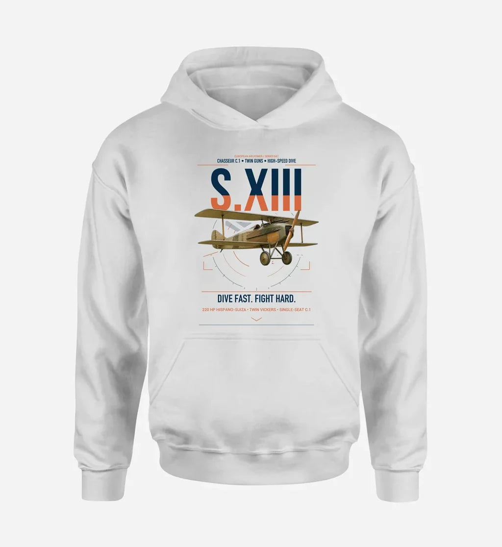 SPAD S.XIII C.1 design on white double-side hoodie, single-side print