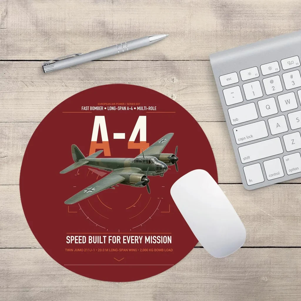 Junkers Ju 88A-4 design on dark red round mouse pad