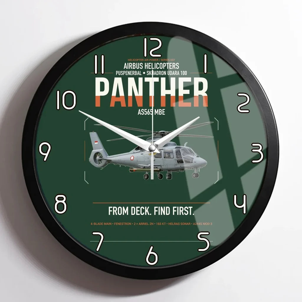 Airbus Helicopters AS565 MBe Panther design on dark green framed wall clock