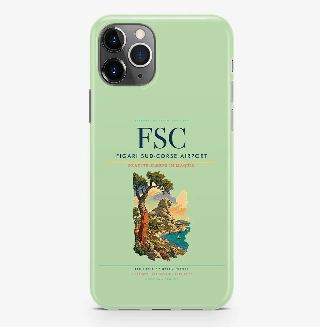 Figari Airport (FSC) design on light green iPhone 16 Pro MagSafe case
