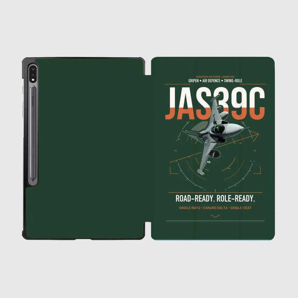 Saab JAS 39C Gripen design on dark green samsung tablet tablet case