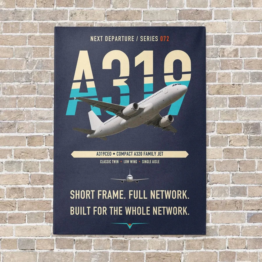 Airbus A319ceo vertical canvas print - no frame - navy blue background
