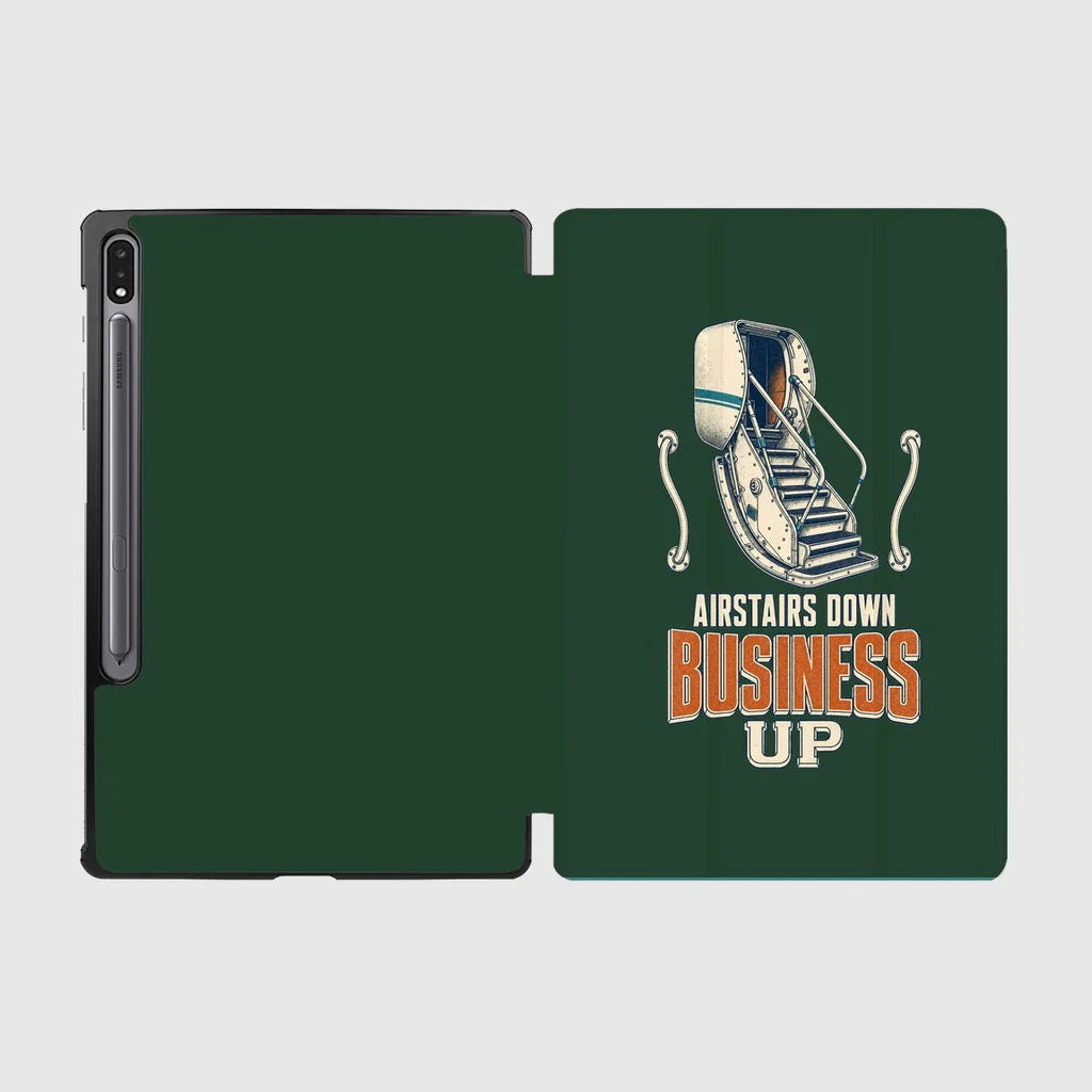 Airstairs Down Business Up design on dark green samsung tablet tablet case