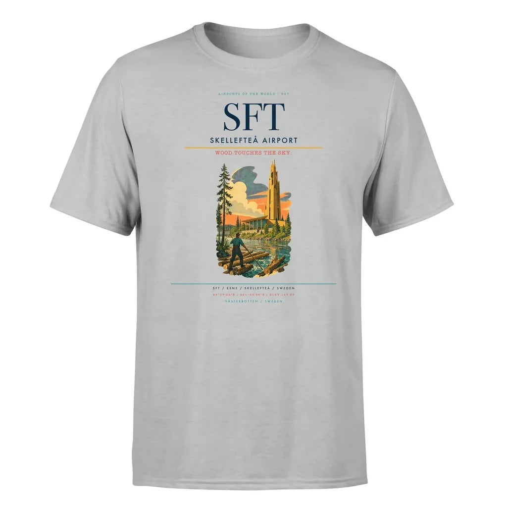 Skellefteå Airport (SFT) T-Shirt single-side front print in Light Gray | skellefteå-airport-sft-double-side-t-shirt