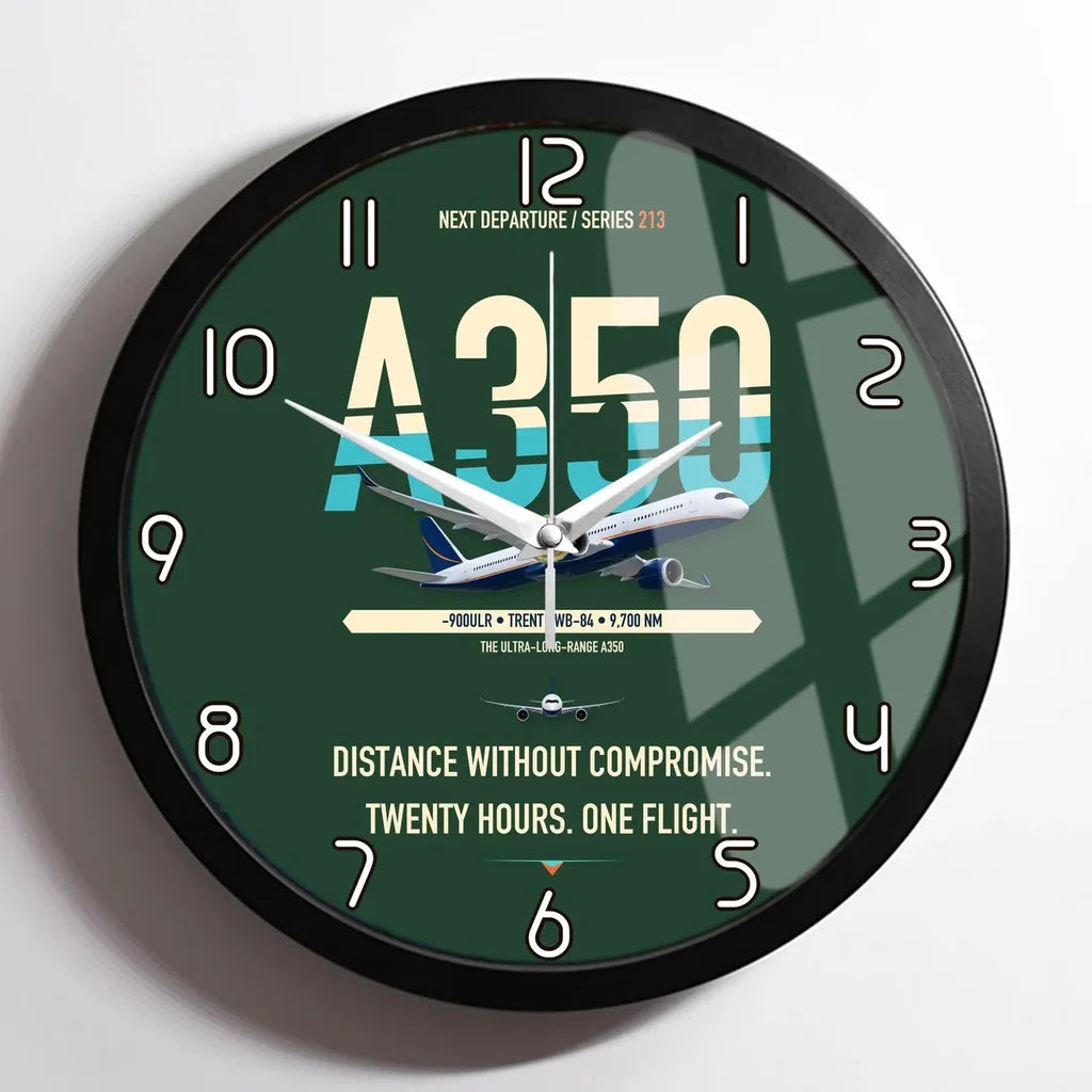 Airbus A350-900ULR design on dark green framed wall clock
