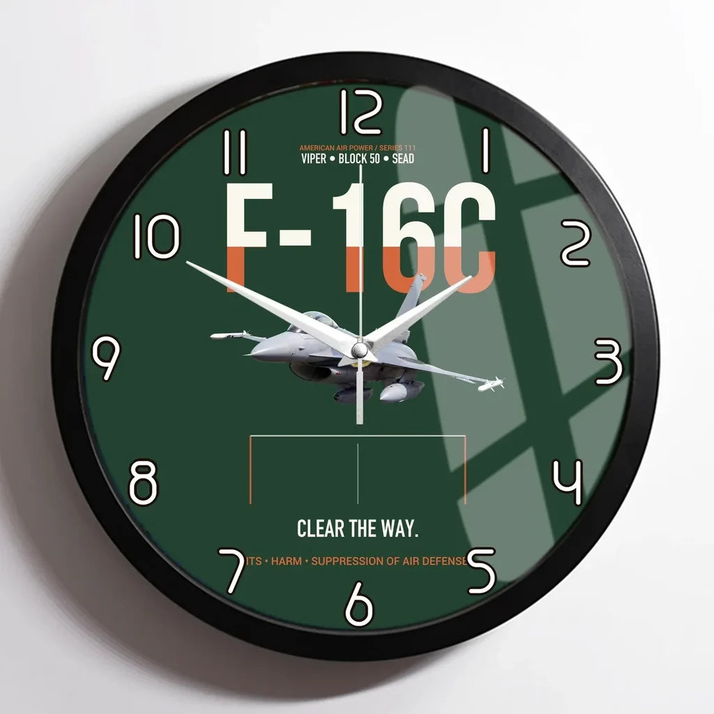 F-16C Block 50 Clear The Way design on dark green framed wall clock