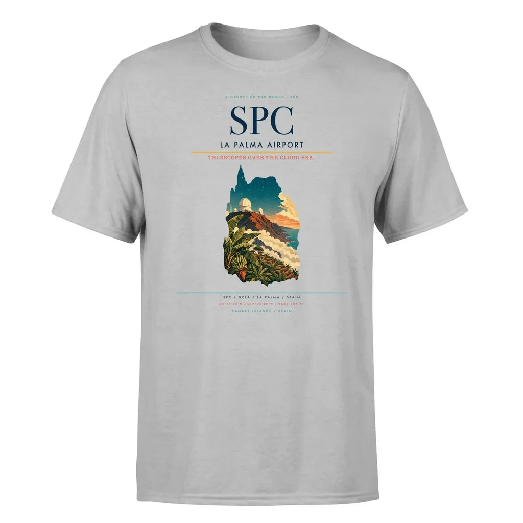 La Palma Airport (SPC) T-Shirt single-side front print in Light Gray | la-palma-airport-spc-double-side-t-shirt
