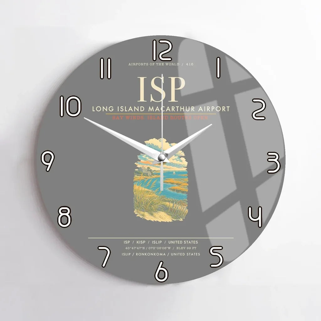 Long Island MacArthur Airport ISP Wall-Clock No-Frame - Gray