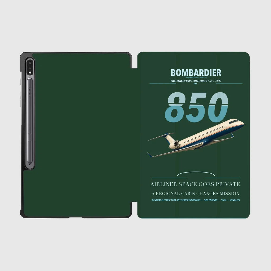 Bombardier Challenger 850 design on dark green samsung tablet tablet case