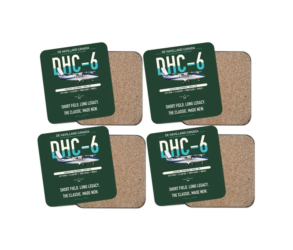 DHC-6 Twin Otter Classic 300-G design on dark green 4 pieces set coaster