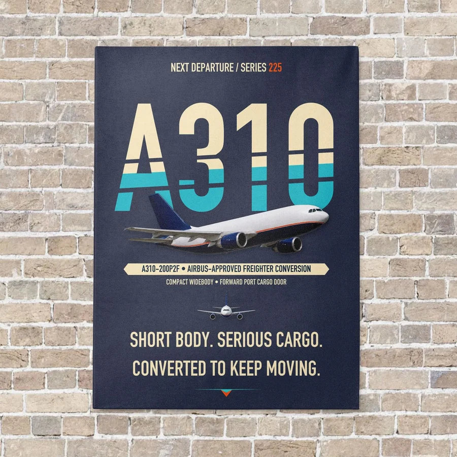 Airbus A310-200P2F vertical canvas print - no frame - navy blue background