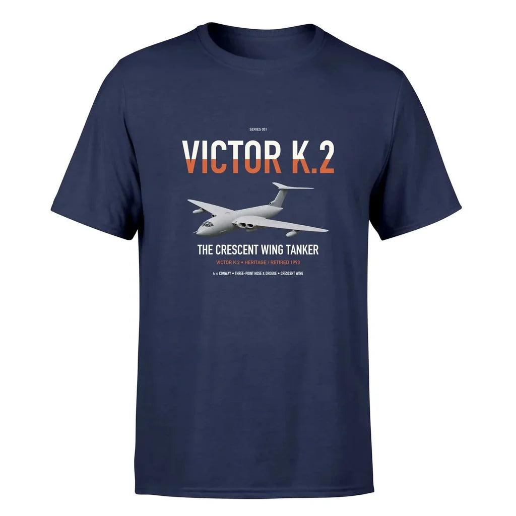 Handley Page Victor K.2 design on navy blue double-side t-shirt, single-side print