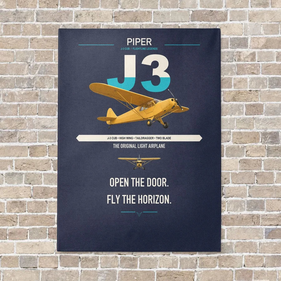 Piper J-3 Cub vertical canvas print - no frame - navy blue background