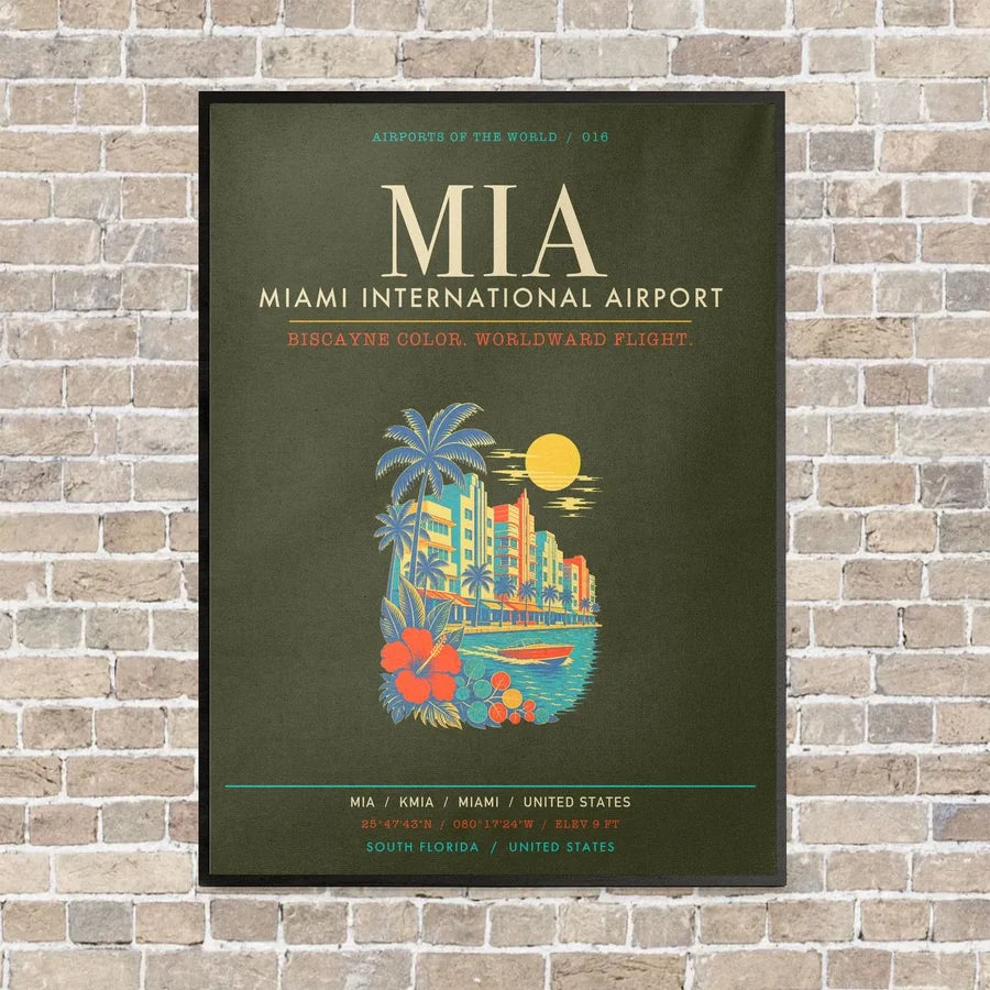 Miami International Airport MIA - Canvas Framed - Green Army