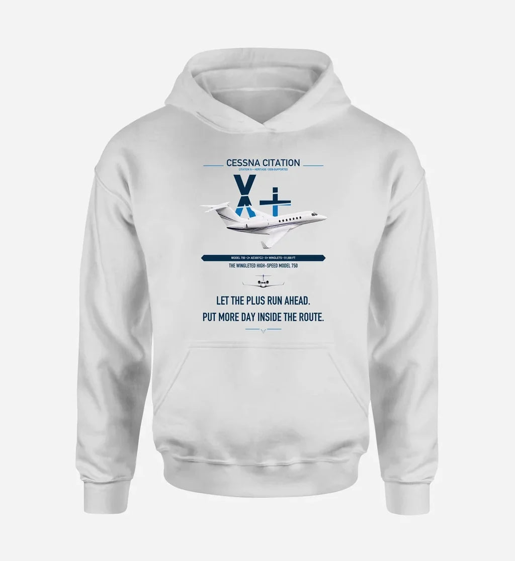 Cessna Citation X+ design on white double-side hoodie, single-side print