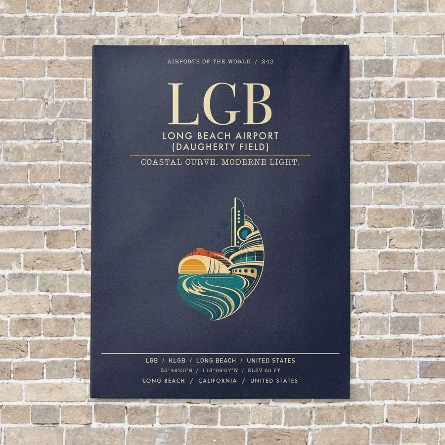 Long Beach Airport (Daugherty Field) LGB vertical canvas print - no frame - navy blue background