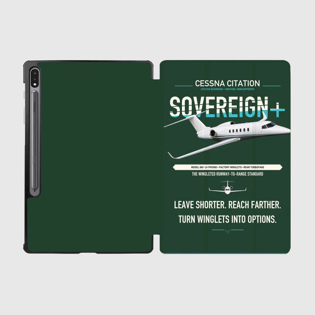 Cessna Citation Sovereign+ design on dark green samsung tablet tablet case