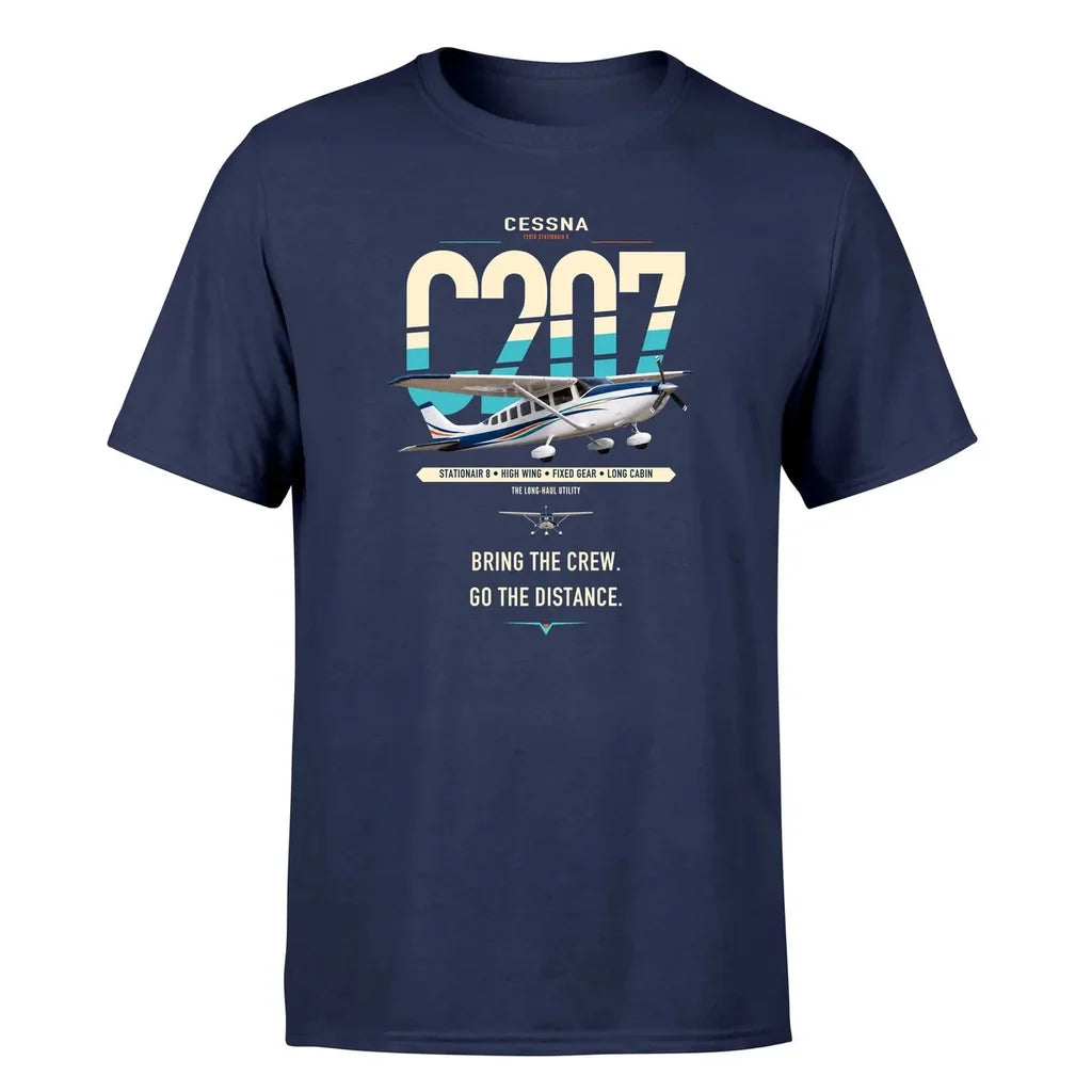 Cessna T207A Stationair 8 design on navy blue t-shirt, single-side print