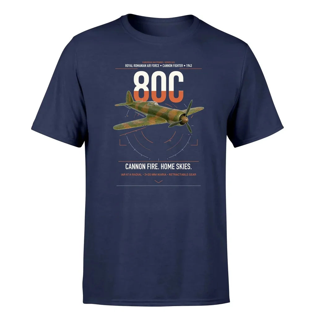 IAR 80C design on navy blue t-shirt, single-side print
