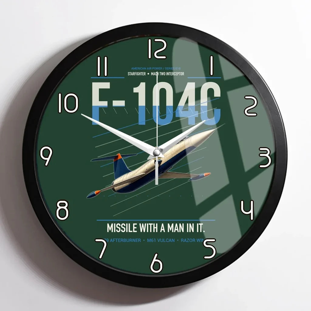 F-104C Starfighter design on dark green framed wall clock