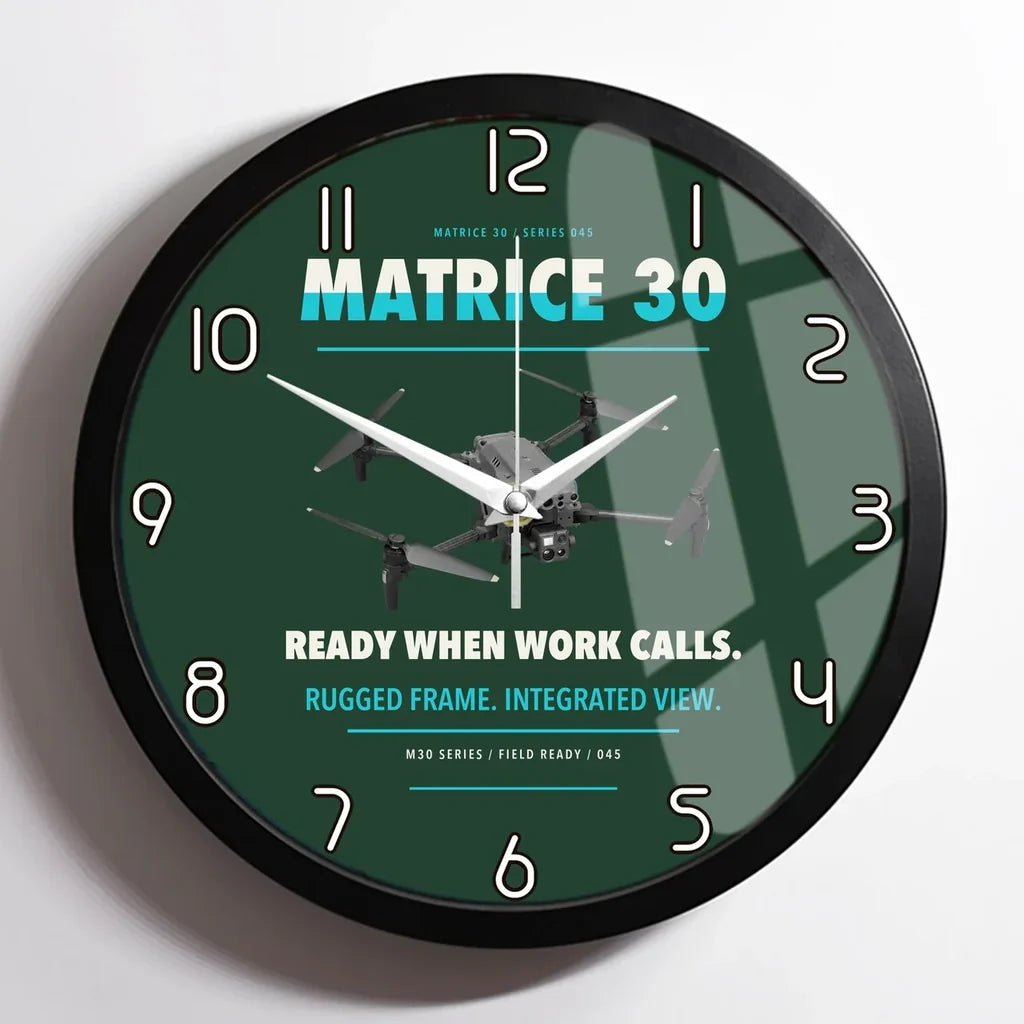 DJI Matrice 30 design on dark green framed wall clock
