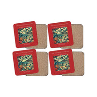 Thumbnail for The Coconut Telegraph - Designed Coasters design on red 4-pieces-set