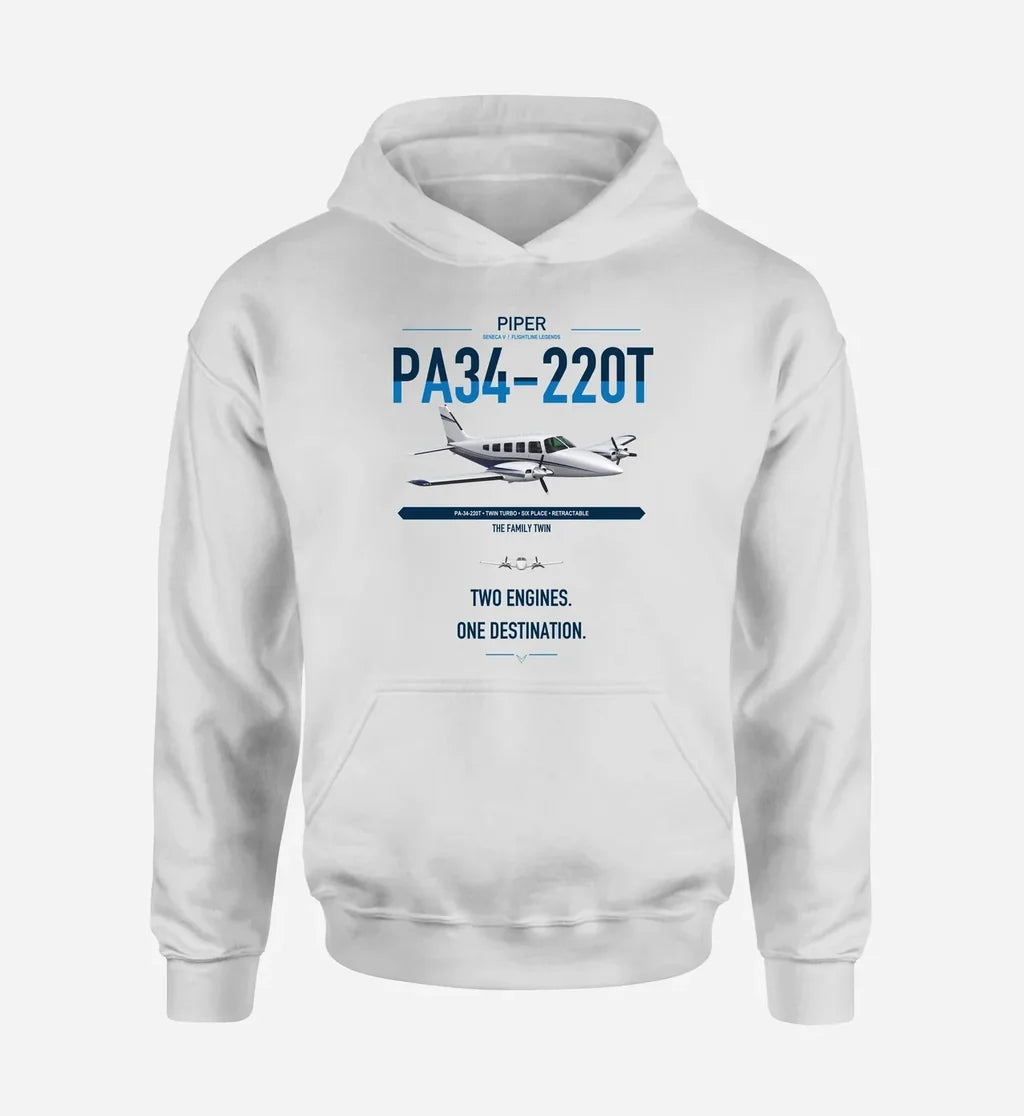 Piper PA-34-220T Seneca V design on white double-side hoodie, single-side print