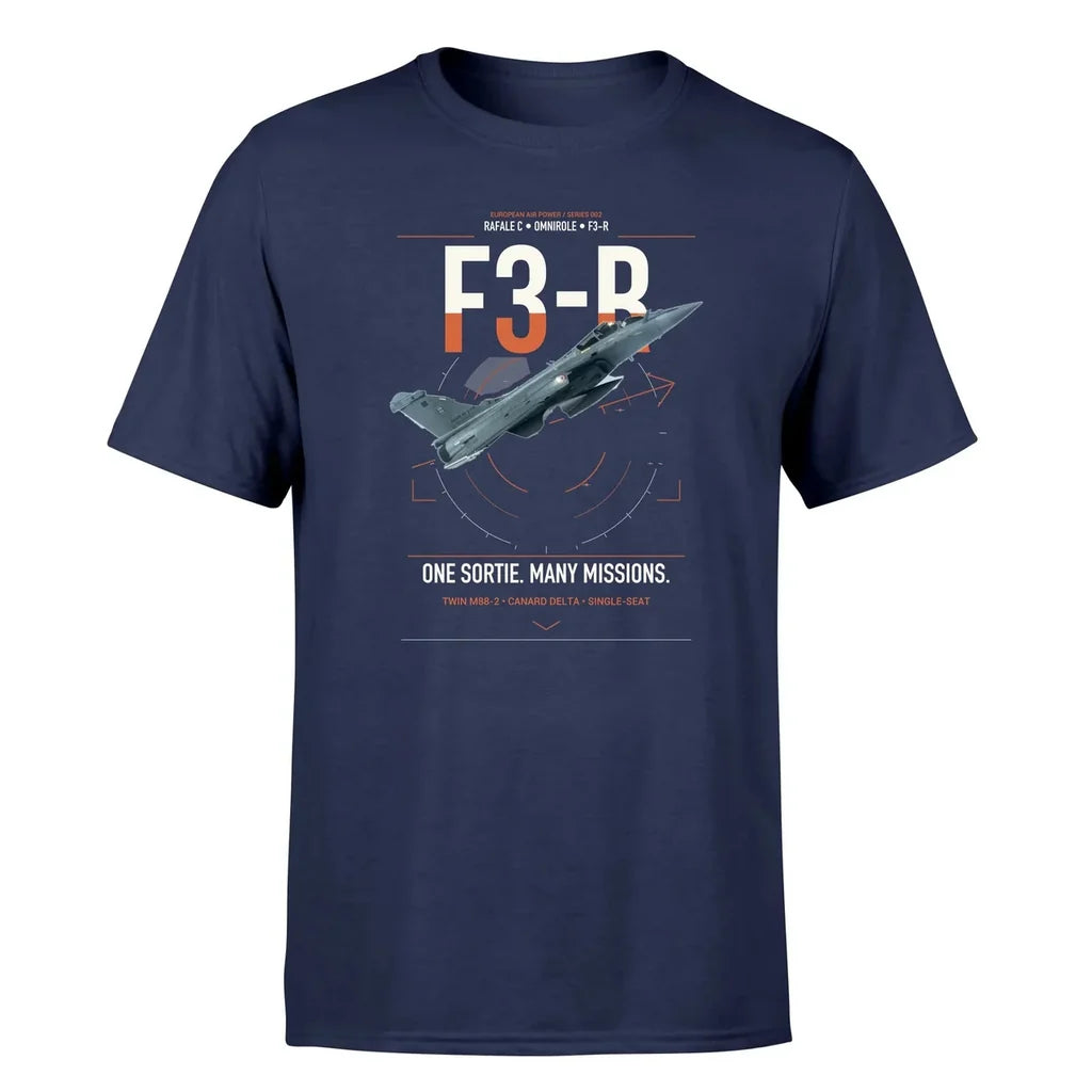 Dassault Rafale C — F3-R standard design on navy blue t-shirt, single-side print