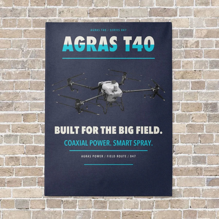 DJI Agras T40 vertical canvas print - no frame - navy blue background