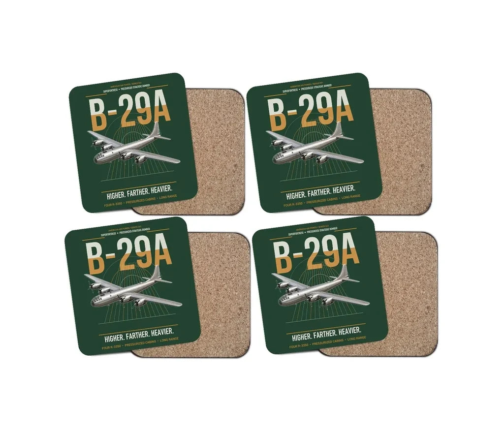 B-29A Superfortress design on dark green 4 pieces set coaster