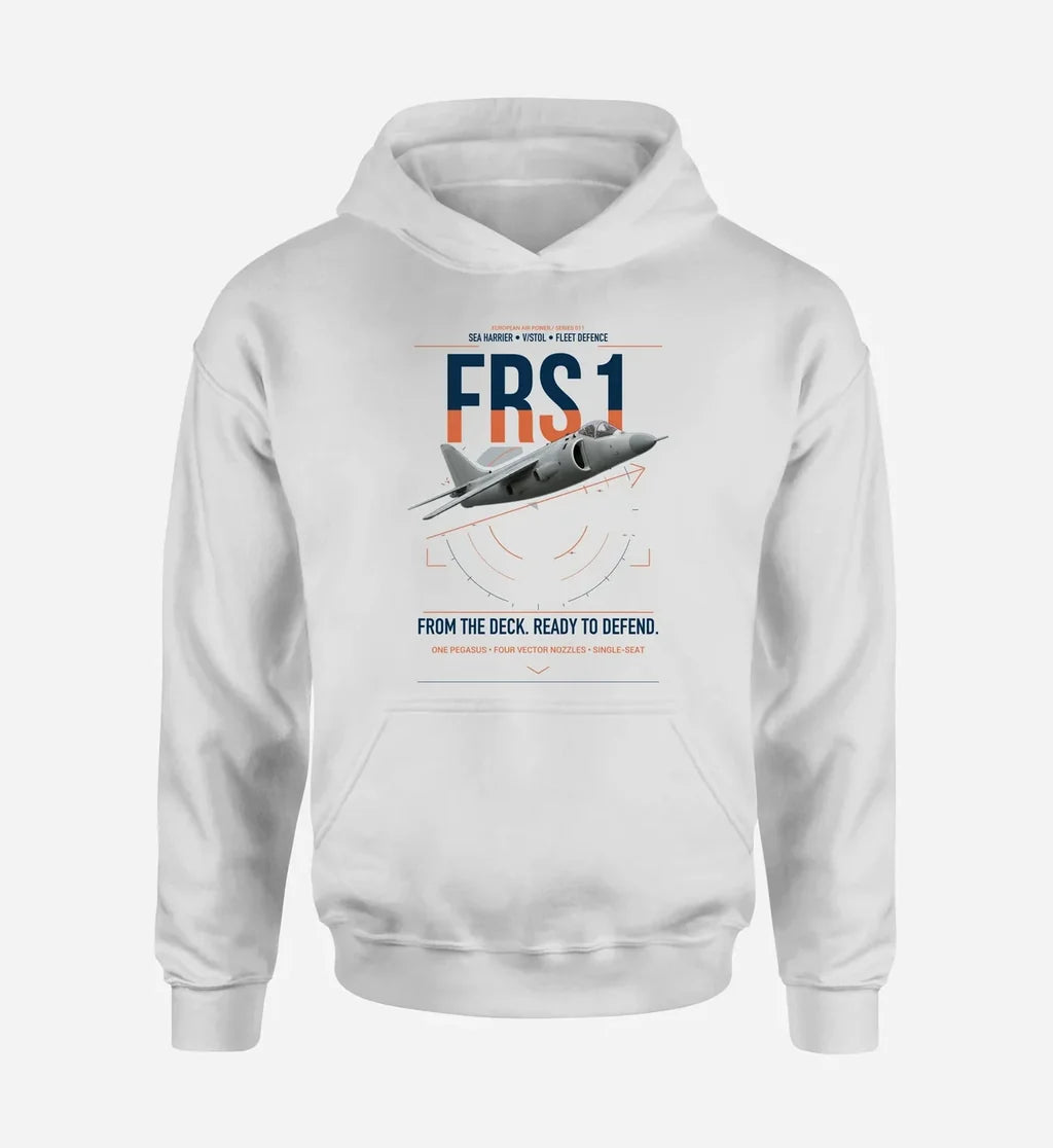 British Aerospace Sea Harrier FRS.1 design on white double-side hoodie, single-side print