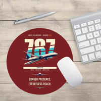 Thumbnail for Boeing 787-10 Dreamliner design on dark red round mouse pad
