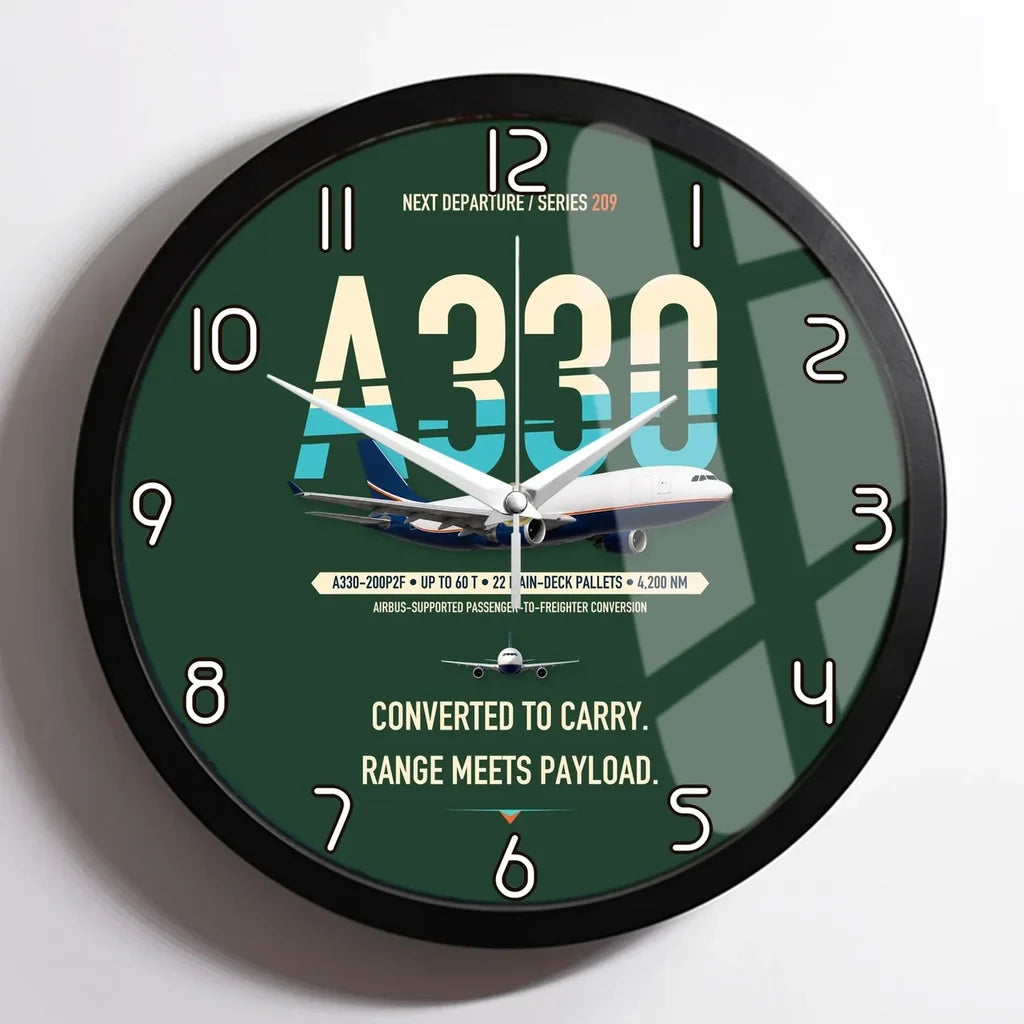 Airbus A330-200P2F design on dark green framed wall clock