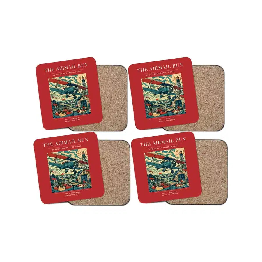 The Airmail Run - Designed Coasters design on red 4-pieces-set
