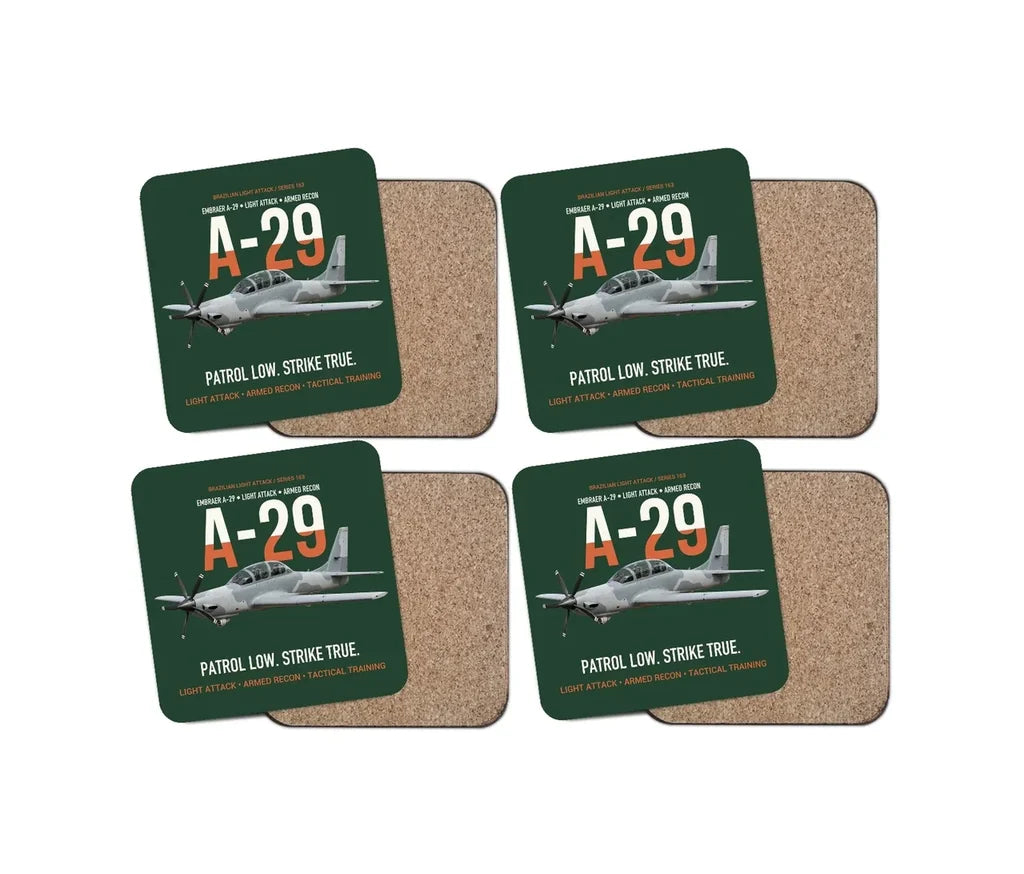 A-29 Super Tucano Light Attack design on dark green 4 pieces set coaster