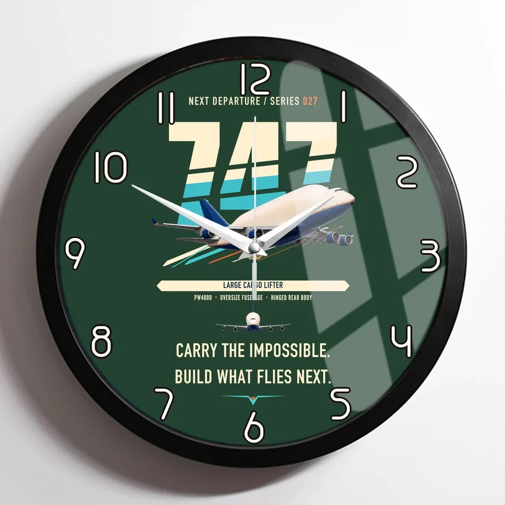 Boeing 747-400 Dreamlifter design on dark green framed wall clock