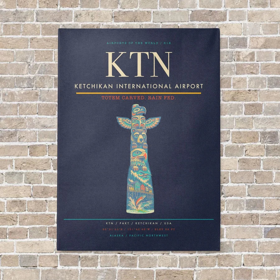 Ketchikan International Airport KTN vertical canvas print - no frame - navy blue background