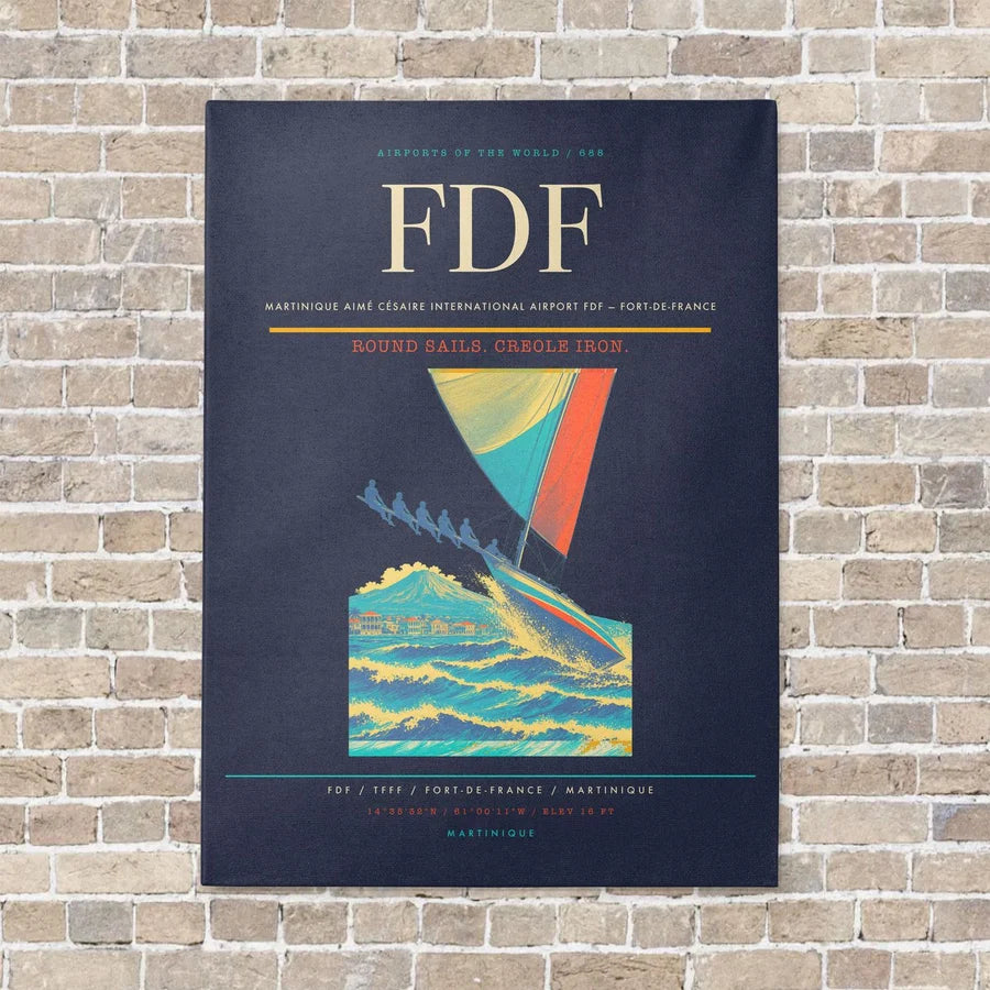 Martinique Aimé Césaire International Airport FDF — Fort-de-France vertical canvas print - no frame - navy blue background