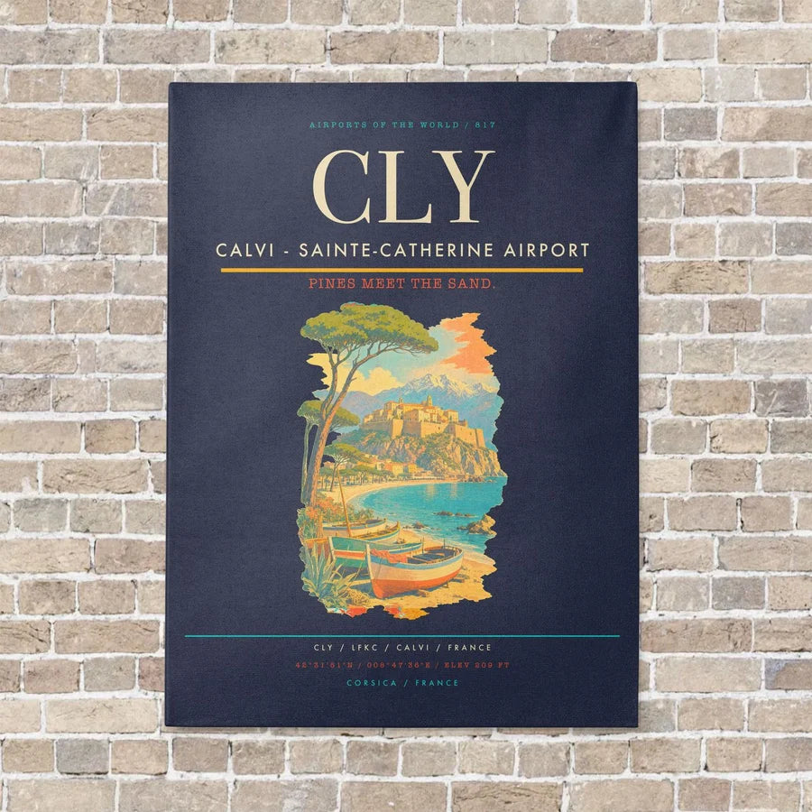 Calvi - Sainte-Catherine Airport CLY vertical canvas print - no frame - navy blue background