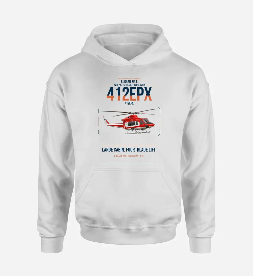 SUBARU Bell 412EPX design on white double-side hoodie, single-side print