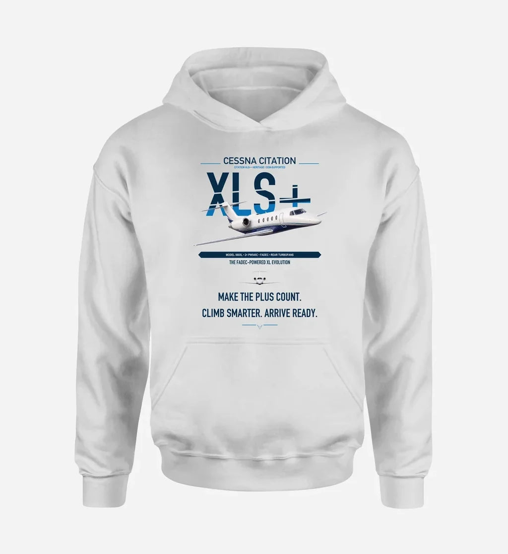 Cessna Citation XLSPlus design on white double-side hoodie, single-side print