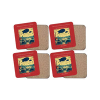 Thumbnail for The Barrage Balloon Morning - Designed Coasters design on red 4-pieces-set