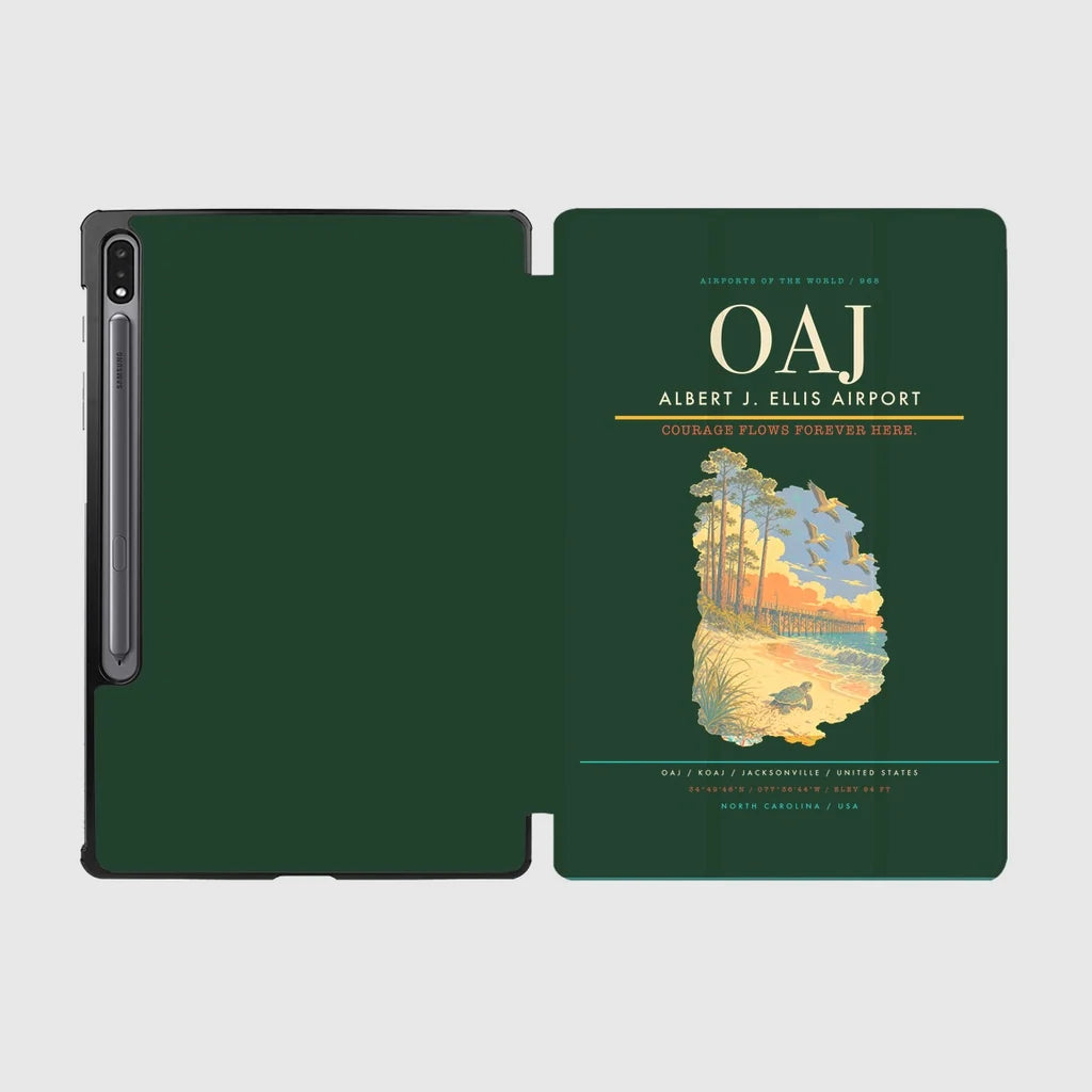 Albert J. Ellis Airport (OAJ) design on dark green samsung tablet tablet case